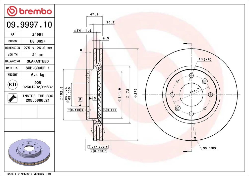 Brzdový kotouč BREMBO 09.9997.10 – OE 517122F100