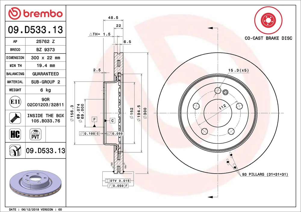 Brzdový kotouč BREMBO 09.D533.13