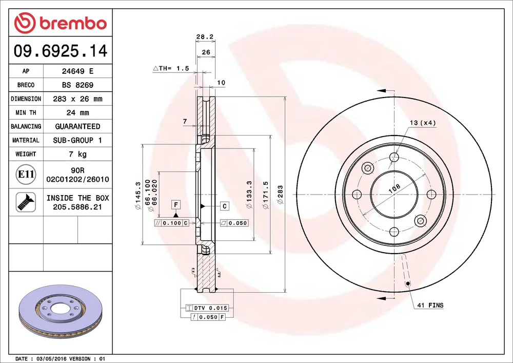 Brzdový kotouč BREMBO 09.6925.14 – OE 4246L8