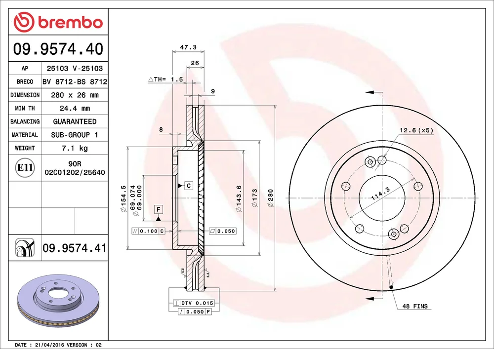 Brzdový kotouč BREMBO 09.9574.40