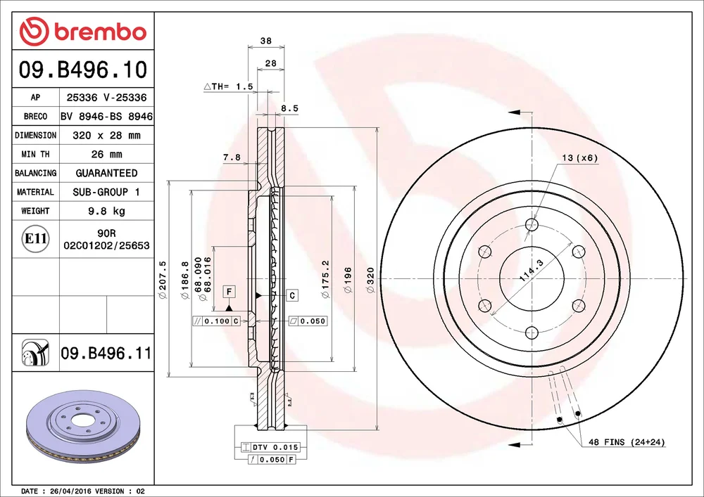 Brzdový kotouč BREMBO 09.B496.10